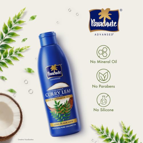 Image of Parachute Advansed Curry Leaf - Long Black Hair Oil | With Pure Coconut Oil | Nourishment for Black Hair & Growth 90ml