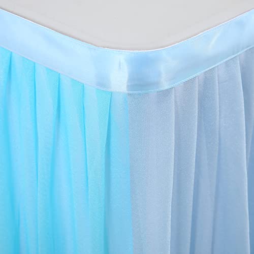 Frozen Theme Party Tulle Table Skirt for Rectangle Tables 14ft Blue Ruffle Tutu Table Cloth Cover for Winter Wonderland Baby Shark Baby Shower Birthday Party Wedding Decorations by Suppromo - Image 7