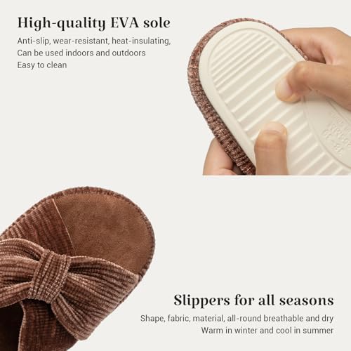 Image of Chantomoo Slippers for Women Memory Foam House Bedroom Corduroy Bow Crossbands Slipper Shoes Comfy Trendy Gift Slippers