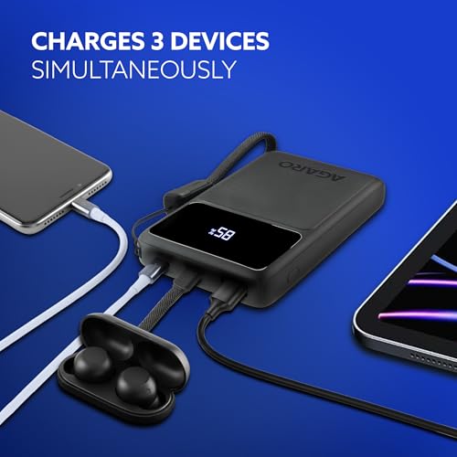 Image of AGARO Ignite Power Bank 10000 mAh Compact Power Bank, 45W PD & 22.5W QC Output for Smartphones, Portable, Superfast Charge Technology for Android, iPhones, Tablets & Headphones