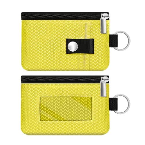 Image of Minimalist RFID Blocking Small Wallet with ID Window,WaterResistant Zip Id Case Wallet with Lanyard Keychain for Cards,Cash,Travel,Women,Men (Lemon Yellow)