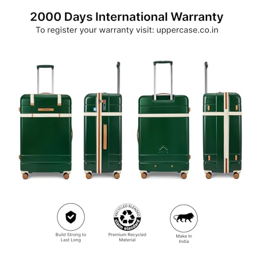 Image of uppercase Chester Large Size Trolley Bag for Travel | 360 8 Wheels Hard Luggage with TSA Lock, Anti-Theft Zippers | Hard Sided Polycarbonate Suitcase for Both Men & Women (Green)