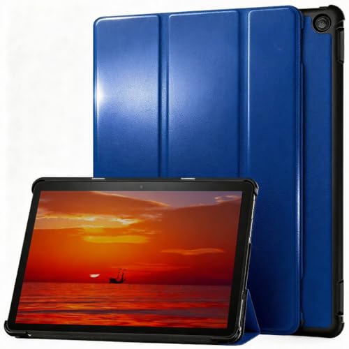 Bacwiwo Smart Trifold Stand Case for Tablet Fire HD 10 & 10 Plus Tablet (13th Generation, 2023) with Soft TPU Back and Auto Wake/Sleep Also for 10in Sony Nokia Samsung-Navy Blue