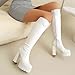 White Ladies Fashion Thick High Heel Knight Boots Mid-Calf with Splicing Lace, Sweet Cool Casual Wear