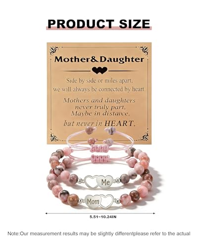 Image of Mother Daughter Bracelets Set for 2, Matching Heart Bracelets for Mommy and Me, Adjustable Heart Charm Barcelet,Mothers Day Christmas Birthday Gifts