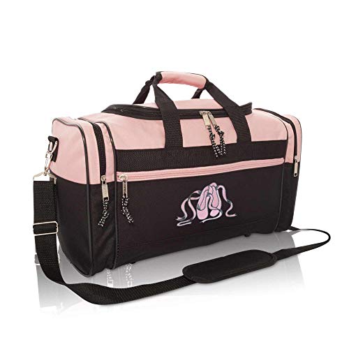 Dalix Ballet Shoes Dance Duffle Bag Embroidered Travel Gym Duffel Pink