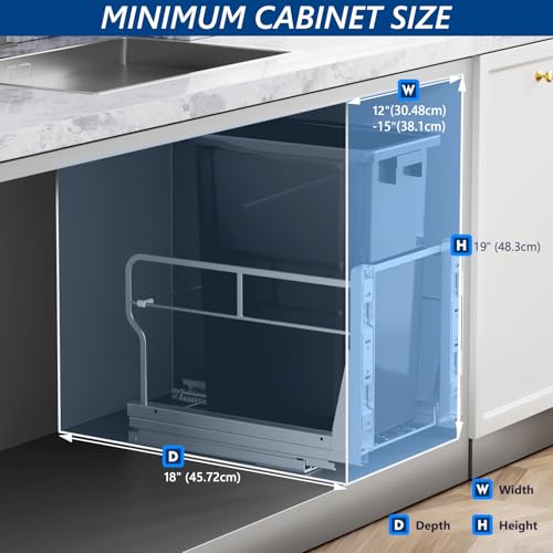 Image of Insputer 8 Gal Pull Out Trash Can Under Cabinet, Heavy Duty Under Sink Garbage Can Kit with Soft-Close Slides for Kitchen, Laundry, Requires Minimum Cabinets Opening 12 inch W X 18 inch D