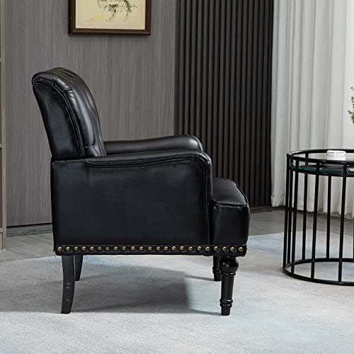 Mojay Mid-Century Pu Leather Accent Chair, Living Room Lounge Sofa Chair With Black Painted Rubber Wood Feet, Single Club Armchair With Rivet Trim For Bedroom Home Reception (Black) #TOP5