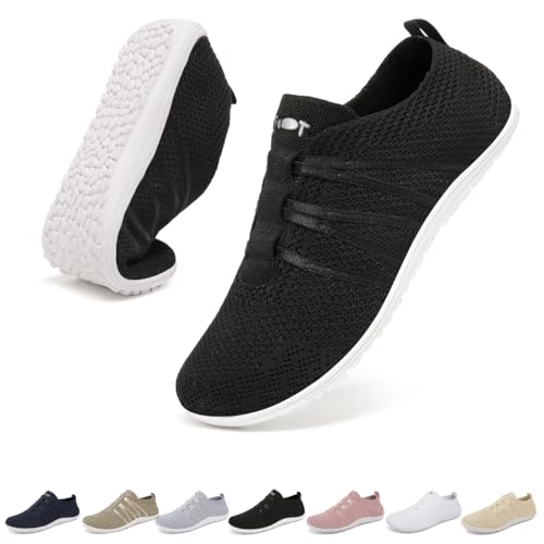 chetoria Chaussures Barefoot Femme Homme Basket sans Lacets Noir 40EU
