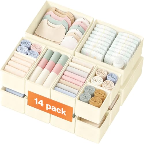 14 Pack Drawer Organiser Foldable Wardrobe Organiser for Sock Clothes Beige