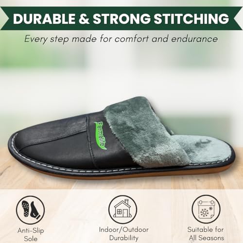 Unisex Men and Women Wool House Slippers with Fuzzy Plush Lining, Slip on House Slippers with Indoor Outdoor Non-Slip Sole, Size 132