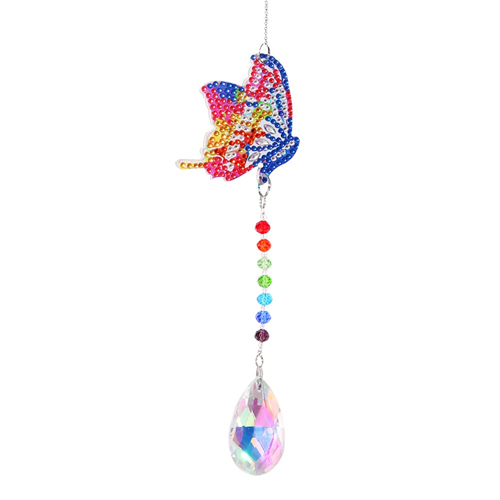 Hillrong DIY 5D Diamond DIY Painting Mosaic Jewelry Diamond DIY Painting Kit Window Lucky Wind Chime Hanging Pendant Outdoor Garden Decor for Garden Decor Yard Decor Friends (Butterfly)