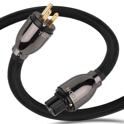 TODN HiFi Audio Power Cable for Audiophile with O-C-C Cores, 24K Gold Plated 3 Prong Power Cord Plug/IEC C15, Φ17.5mm, 3ft/1m