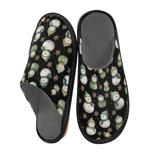 Slippers for Women Green Snowman with Golden Snowflakes Soft Winter Warm Shoes Indoor Outdoor Non-Slip House Travel Slippers