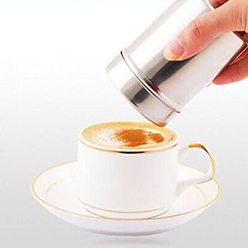 Stainless Steel Powder Shakers Flour Spice Powder Icing Sugar Coffee Sifter Dispensers Coffee Stencils with Fine Mesh Lid