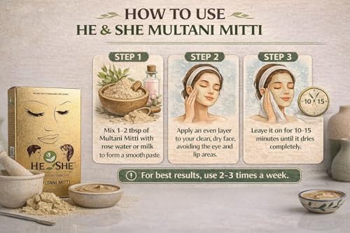 Image of He /She 100% Natural Multani Mitti Powder Face Pack (150Gms-Pack3)| For Exfoliating Soothing Nourishing Face, Skin & Hair| Indian Healing Clay /Calcium Bentonite Clay /Fuller's Earth /Body Mask