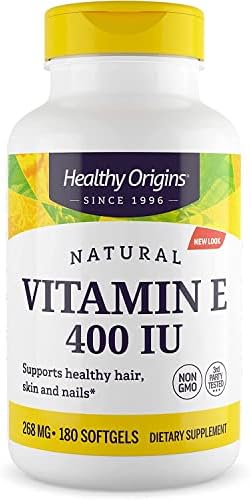 Healthy Origins Vitamin E, 400 IU with Naturally Sourced Mixed Tocopherols - Vitamin E Supplement - Non-GMO & Gluten-Free Skin, Hair, & Nails Vitamin - 180 Softgels