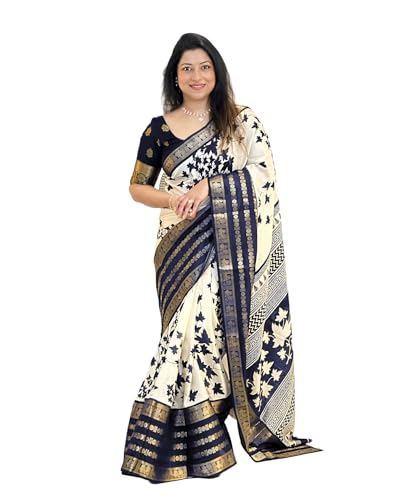 Image of Yashika Women's Floral Printed White Dola Silk Jacquard Saree With Unstitched Blouse Material For Women (AZ-YS-OG-GYANI)