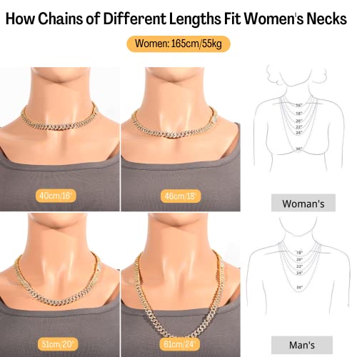 Image of Iced Classic Spring Clasps 9mm Cuban Link Chain Necklace /Bracelet, Everlasting Shine 14k Gold /Silver Plated Diamond Choker, Prong-Setting 5A Cubic Zirconia Hip Hop Jewelry For Men Women with Gift Box
