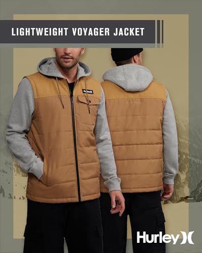 Hurley Men's Voyager Jacket - Lightweight Hooded Quilted Canvas Sweater Vest Jacket - Insulated Utility Jacket for Men (S-XL)2
