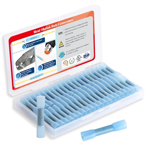 AIRIC Heat Shrink Butt Connectors 16-14 Gauge Waterproof Crimp Terminals Marine Grade Automotive Electrical Straight Splice Connectors, Blue 80 pcs