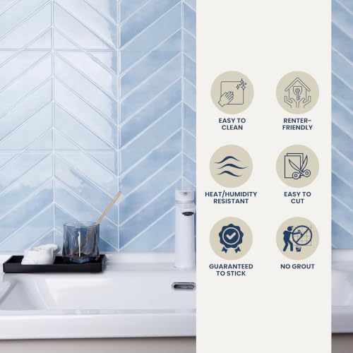 Image of Stick Tiles Peel and Stick Backsplash of 11.4 inch X 9 inch - 3D Adhesive Peel and Stick Wall Tile for Kitchen, Bathroom, Living Room, etc. (10, Ice Blue)