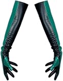 LAQWARM Black Super Long Leather Gloves for Women Faux Patent PU Sexy Opera Glossy Pair Finger Gloves Cosplay Matching (Green-touchscreen, Medium)