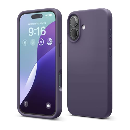 Image of elago Compatible with iPhone 16 Case, Premium Liquid Silicone Case, Full Body Protective Cover, Shockproof, Slim Phone Case, Anti-Scratch Soft Microfiber Lining, 6.1 inch (Deep Purple)