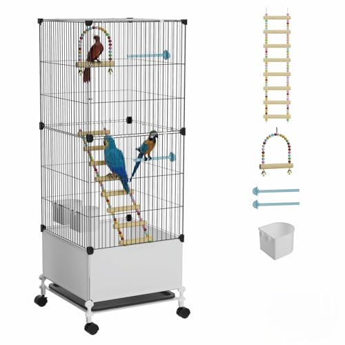 STILLCOVE Medium Flight Bird Cage, Black Parakeet Cages with Rolling Stand & Wheels, Wide Birdcage for Parrots Cockatiels Conure Budgie Canary Finch Lovebird