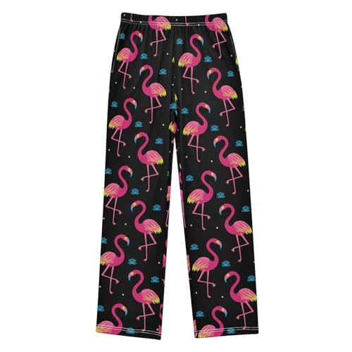 Beautiful Flamingo Birds Boys Long Pants Soft Trousers Elastic Waist Kids Lounge Bottoms with Pockets S-XL