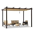 PURPLE LEAF 10' x 12' Outdoor Retractable Pergola Aluminum with DIY Sun Shade Canopy Patio Modern Heavy-Duty Brown Shelter for Garden Yard Pavilion Grape Trellis Porch, Beige