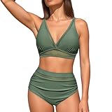 Generisch 2026 Costume da bagno da donna retrò sexy a vita alta, verde militare, S