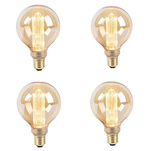 Image of Pack of 4 Edison Ball Filament Bulb E27 ES Screw Fitting, 40W Large G95 Retro Squirrel Cage Dimmable Retro Bulb, Vintage Decorative Light with Amber Glass
