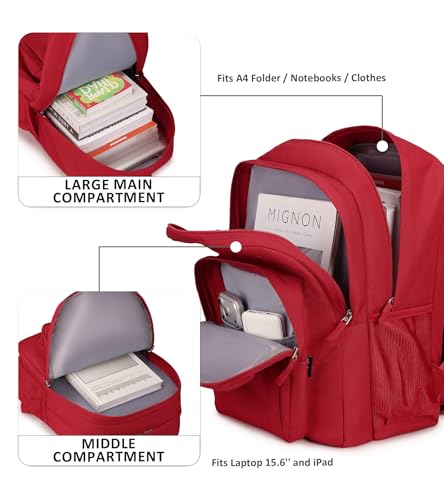 Image of abshoo Girls Solid Color Backpack For College Women Water Resistant School Bag (Red)