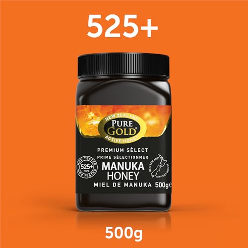 Pure Gold Manuka-Honig 525+ 500 g, Honig aus Neuseeland, im Kunststoffbehälter, MBO-zertifiziert und nach MPI-Standards