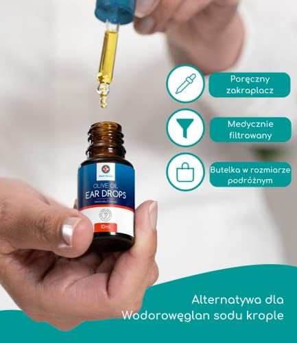 Krople do Ucha do Usuwania Woskowiny 100% Czysta Oliwa z Oliwek, Butelka 10 ml Zmiękcza i Usuwa Nadmiar Woskowiny Zaawansowane Krople do Czyszczenia Uszu Szybka Ulga na Zatkane Uszy