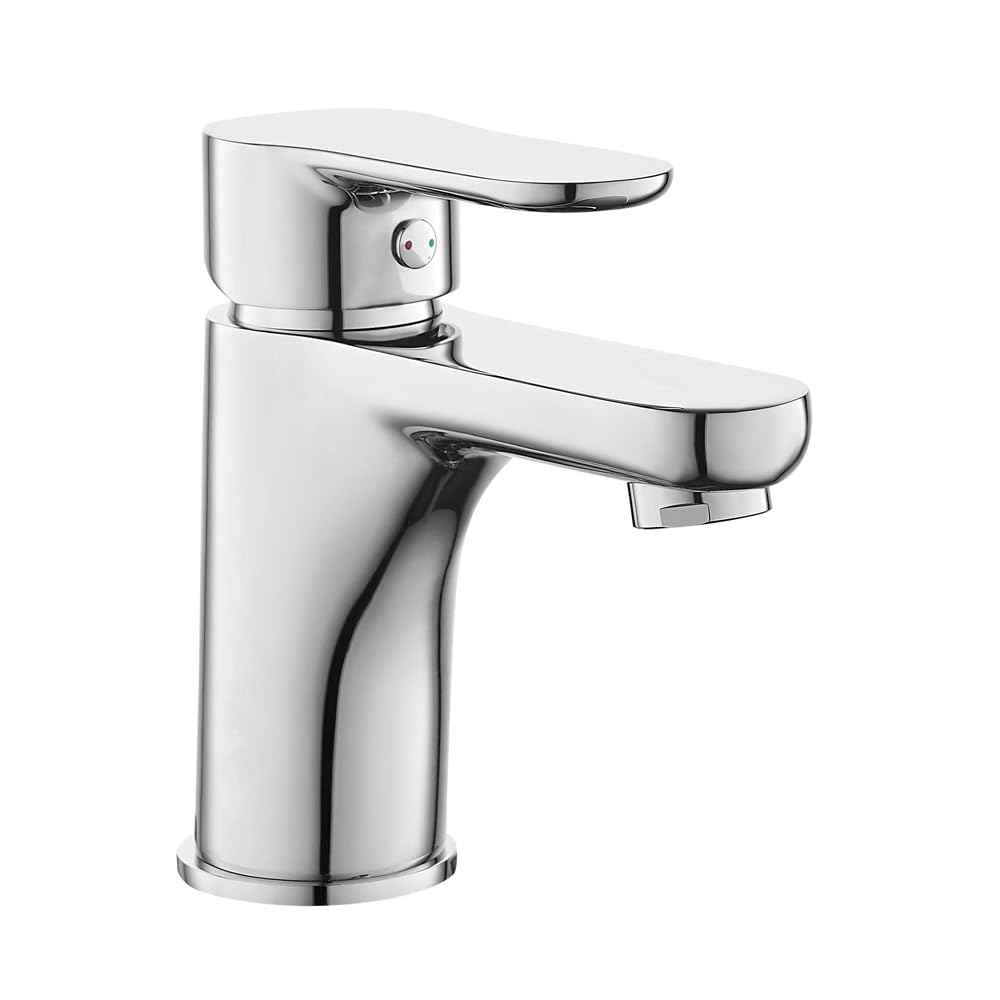 Rubinetto Lavabo Bagno In Ottone Cromato Lucido – Miscelatore Monocomando Con Scarico Salterello 1"1/4 – Linea Selma (H 13,6 Cm)