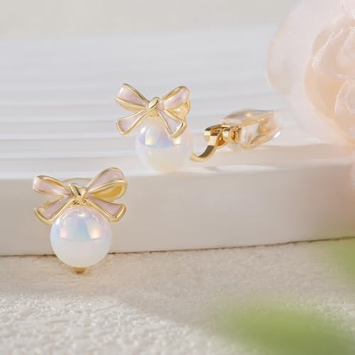 Aretes Clip On Cute para Mujer Lazo Esmalte miniatura 4
