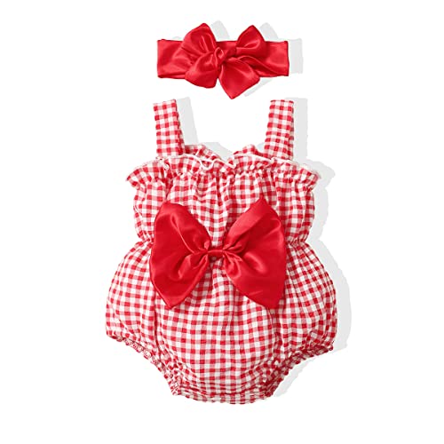 Image of JOPGEEY Baby Girl Summer Clothes Infant Girl Romper Cute Baby Girl Outfits with Bow Cotton Linen Outfits 0-24 months