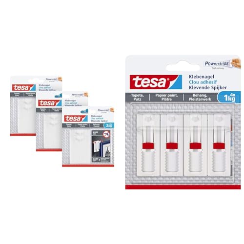 tesa Klebenagel für Tapeten und Putz - Selbstklebende Nägel & Verstellbarer Klebenagel