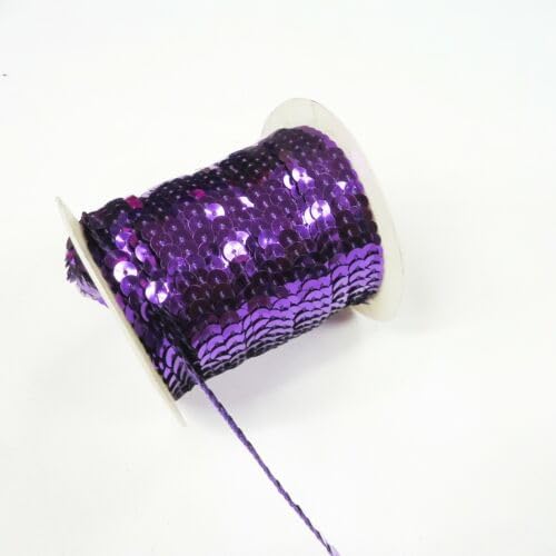 100 Yards Single Row Sequins Trim 5mm Wide for Sewing, Arts and Crafts Purple Fabric