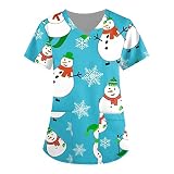 Sizoer Weihnachten Kasacks Damen Pflege Bunt Arzt Uniform Schlupfjacke V-Neck Kurzarm Schlupfhemd Berufskleidung Krankenpfleger Uniformen Schlupfkasack Damen Bunt Kasack Pflege Top Kurzarm Mit Motiv