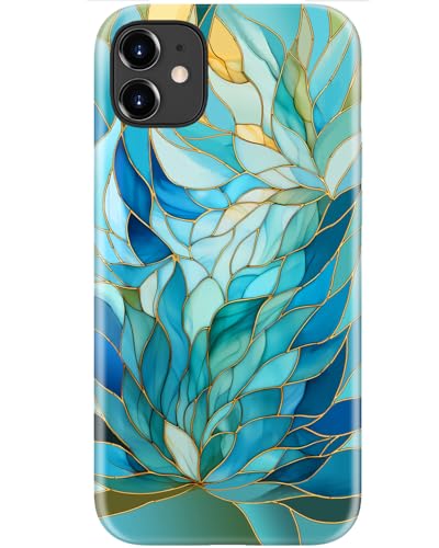 Image of Goodon for iPhone 12 Mini Case Cute - Wireless Charging Compatible - Dual-Layer Hard Shell + Silicone Cover - Protective Phone Case with Trendy Designs for Women - Blue Leaves Flower | Dual-Layer Hard Shell + Silicone, Slim Fit Protective Phone Cover with Wildflower Designs for Women Girls