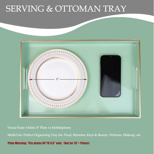 Spsyrine Green Decorative Serving Tray with Handles, Elegant Plastic Coffee Table Tray for Ottoman, Living Room, Home Decor 15.6\" X 10.2\" - Thumbnail 4