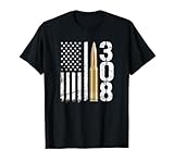 .308 Gun Ammo Bullet 308 Calibre Rifle USA Flag T-Shirt