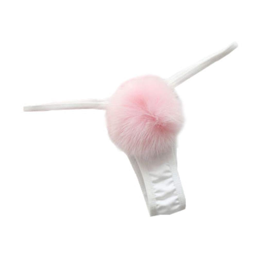 ADESUGATA Womens Thong Pantie Cute Rabbit Tail Low Waist G-String Fur Ball Solid Bikini T-Back Cosplay Bunny Girl Underwear: One Size White,pink