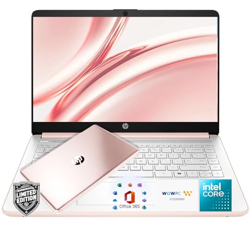 Image of HP 14″Rose Gold Lightweight Laptop, with Office 365 & Copilot AI, Intel Processor, 16GB RAM Memory, 128GB SSD,Portable Student Laptop