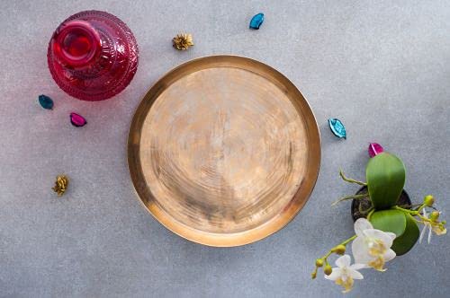 Zishta Handcrafted Traditional Kansa Bronze Dinner Plate - (Large) Weight | 1.1-1.2 Kg | Diameter 30.5 cm | Pure Brass Dinner Plate/Thali Set for Pooja and Serving Purpose | Bronze 2