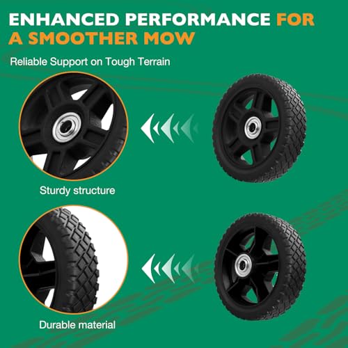 HQPASFY 7 Inch Lawn Mower Wheels 2 Pack 7\" Push Lawn Mower Wheels with Bolts & Nuts kits Fit Most Standard Push Lawn Mowers Garden Trucks Garden Carts Generator Hand Trucks Lawn Tractors (7\"×1.5\")