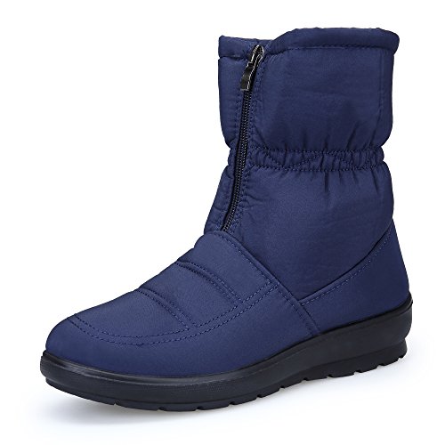 KONYEN Femme Bottes de Neige Mode Boots Hiver Chaud Souples Peluche Bottines Fermeture Éclair Chaussure (EU41, Bleu) Cover